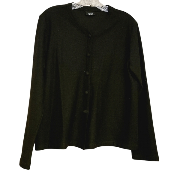 Eileen Fisher | Women's 100% Wool Black Cardigan Sweater (Size Large) - Picture 1 of 13